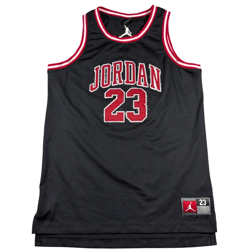 Jordan Basketball Jersey Kids XL Black Red White Mesh Embroidered 23 Jumpman